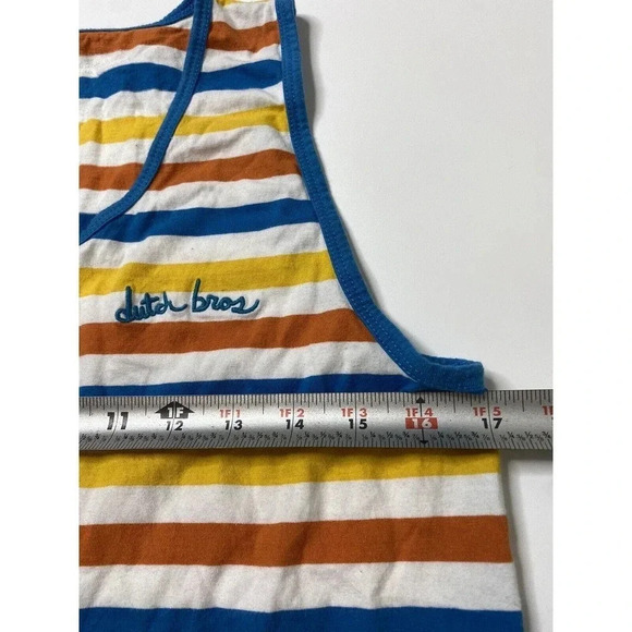 Dutch Bros Coffee Men’s Size Large Blue Yellow Orange Striped Tank Top - Picture 6 of 7